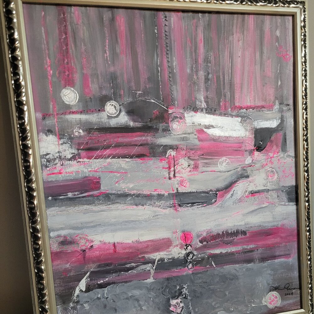 Pink Ice original abstract painting acrylic framed 20"x24